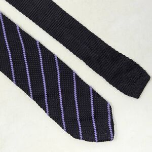 BARBARA BLANK NEW YORK SILK TIE KNIT BLACK PURPLE STRIPE LUXURY 3" X 55"